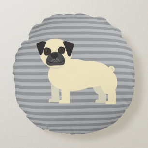 Mops Grau Gestreift Rundes Kissen