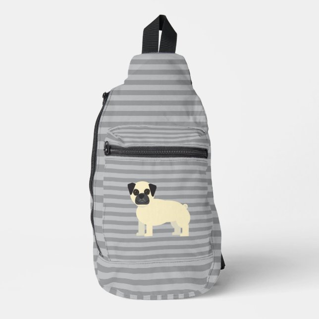 Mops Grau Lined Crossbody Bag (Vorderseite)