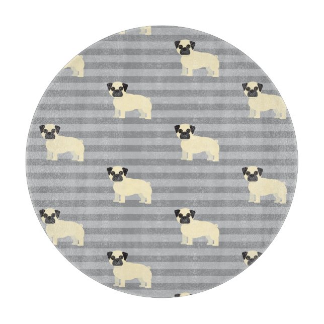 Mops Grau Lined Schneidebrett (Vorderseite)