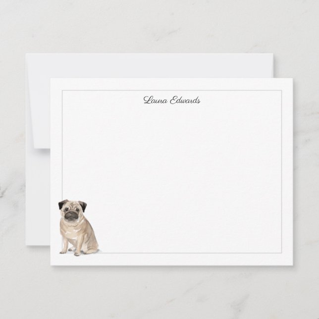 Mops Gray Border Personalisiert Stationery Mitteilungskarte (Vorderseite)