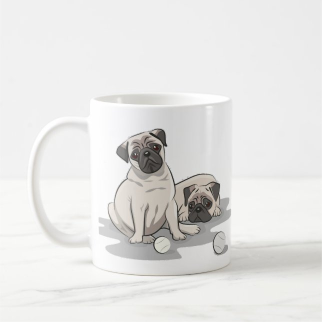 Mops-Gruppen-Cartoon Kaffeetasse (Links)