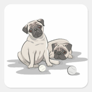 Mops-Gruppen-Cartoon Quadratischer Aufkleber