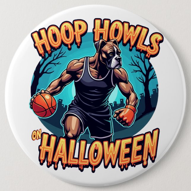 Mops Halloween-Basketball-Showdown Button (Vorderseite)