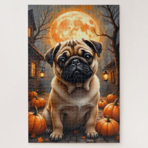 Mops Halloween-Dorf Halloween-Porträt Kunst Puzzle