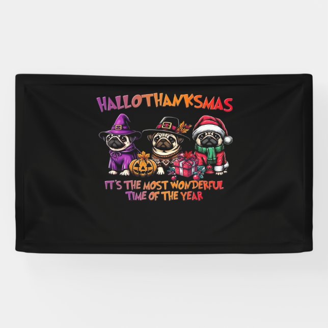 Mops Halloween Erntedank Weihnachts-Klassik T-Shi Banner (Horizontal)