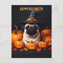 Mops Halloween Feiertagspostkarte