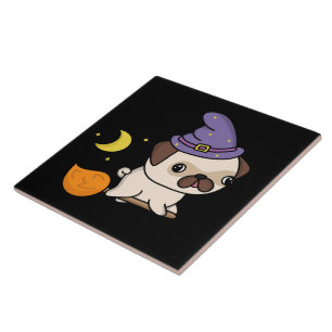 Mops-Halloween-Kachel Fliese