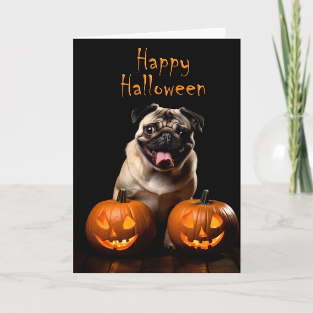 Mops Halloween Karte (Vorderseite)