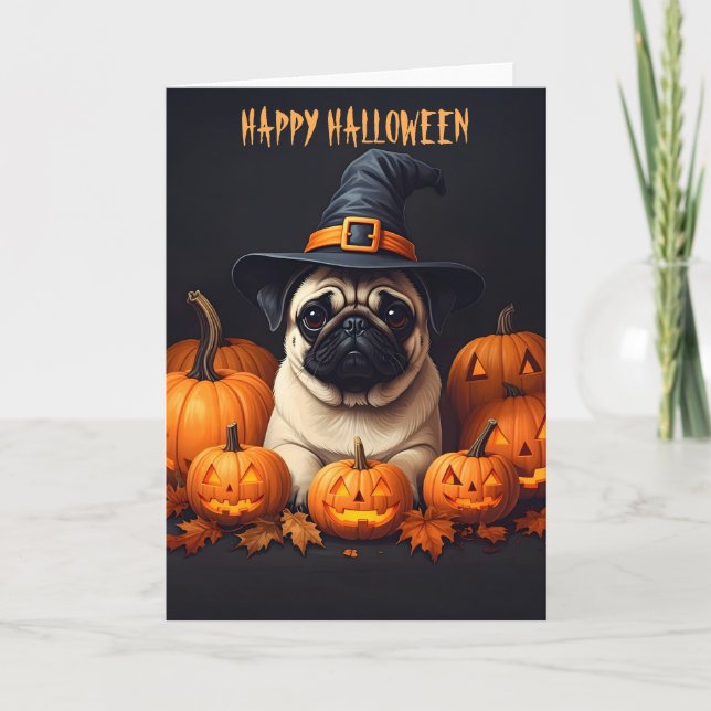 Mops Halloween Karte (Vorderseite)
