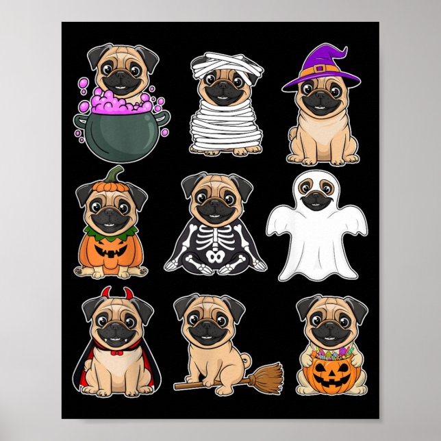 Mops-Halloween-Kostüm Gruseliger Geist Kürbis Mops Poster (Vorne)