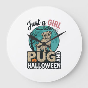 Mops-Halloween-Mädchen Vintage-Vector-Design (2)_1 Große Wanduhr