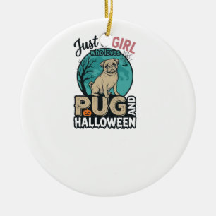 Mops Halloween Mädchen Vintage Vektor Design (2)_1 Keramik Ornament