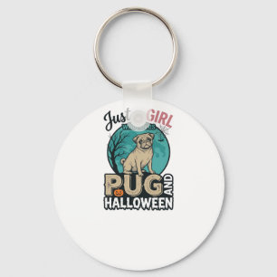 Mops Halloween Mädchen Vintage Vektor Design (2)_1 Schlüsselanhänger
