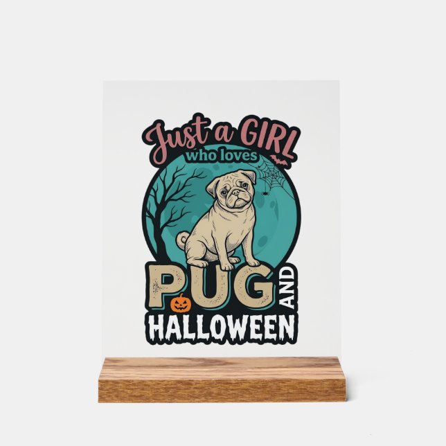 Mops-Halloween-Mädchen-Vintage-Vektordesign_1 Acrylschild (Vorderseite)