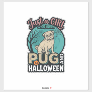 Mops-Halloween-Mädchen Vintage-Vektordesign_1 Aufkleber