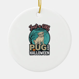 Mops-Halloween-Mädchen-Vintage-Vektordesign_1 Keramik Ornament