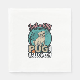 Mops-Halloween-Mädchen Vintage-Vektordesign_1 Serviette