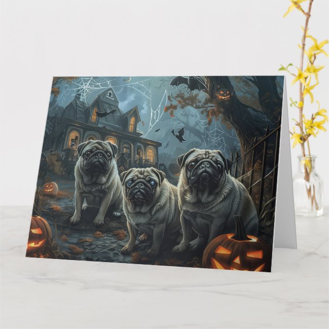 Mops Halloween Night Doggy Delight Karte (Gelbe Blume)