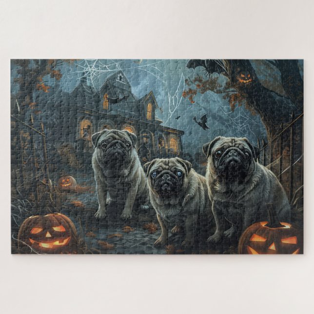 Mops Halloween Night Doggy Delight Puzzle (Horizontal)