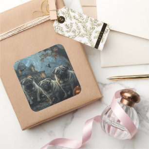 Mops Halloween Night Doggy Delight Quadratischer Aufkleber