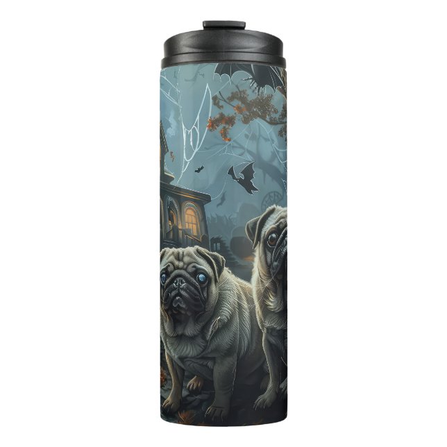 Mops Halloween Night Doggy Delight Thermosbecher (Vorderseite)