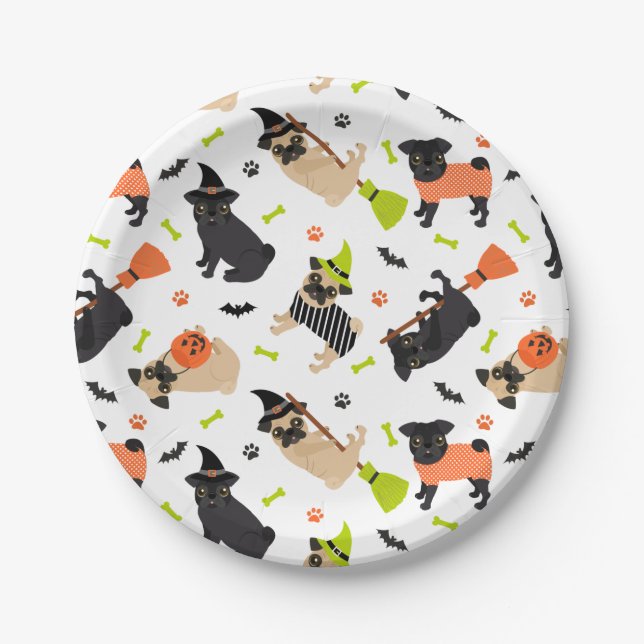 Mops Halloween-Party Pappteller (Vorderseite)