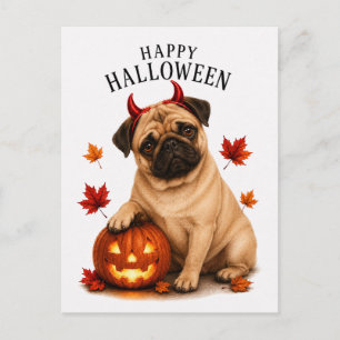 Mops Halloween Postkarte