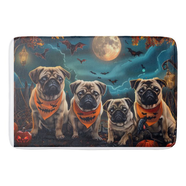 Mops Halloween Spooky Badematte (Vorderseite)