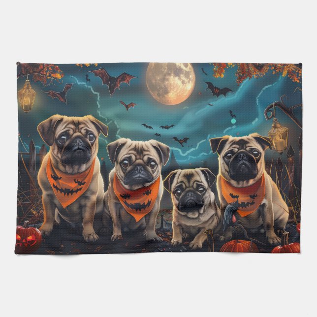 Mops Halloween Spooky Geschirrtuch (Horizontal)