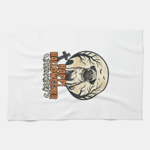 Mops Halloween-Süßigkeiten oder Saures Vintage-Eng Geschirrtuch