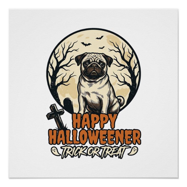 Mops Halloween-Süßigkeiten oder Saures Vintage-Eng Poster (Vorderseite)