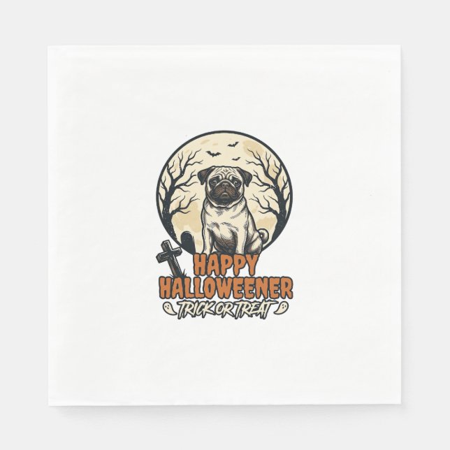 Mops Halloween-Süßigkeiten oder Saures Vintage-Eng Serviette (Vorderseite)