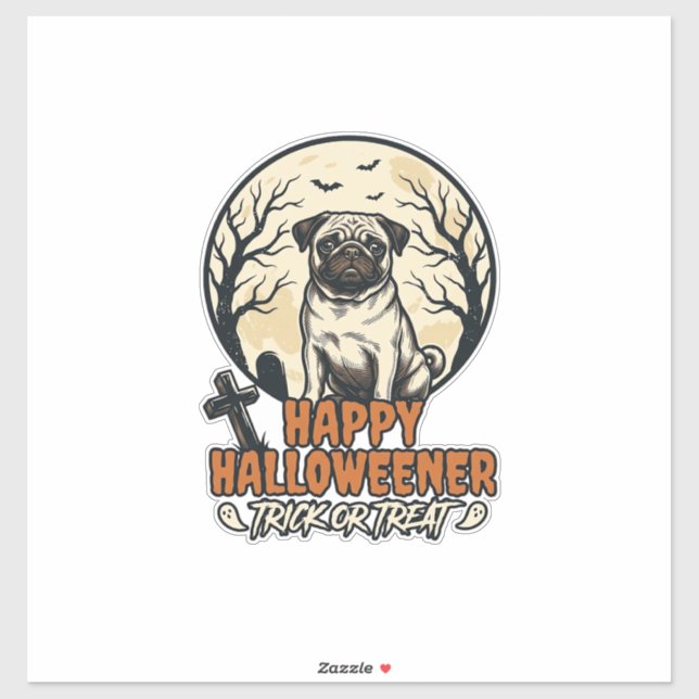 Mops Halloween-Süßigkeiten oder Saures Vintage-Gra Aufkleber (Blatt)