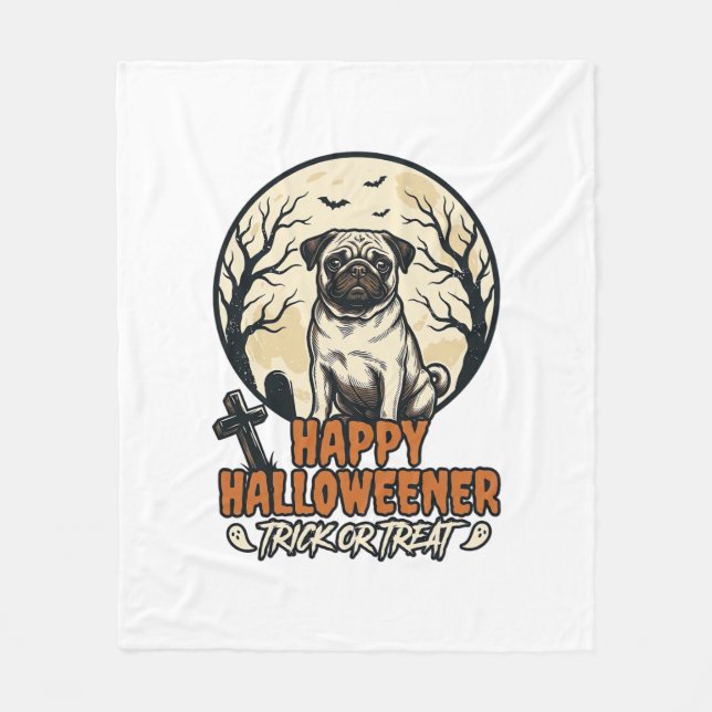 Mops Halloween-Süßigkeiten oder Saures Vintage-Gra Fleecedecke (Vorderseite)