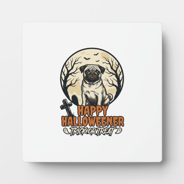 Mops Halloween-Süßigkeiten oder Saures Vintage-Gra Fotoplatte (Vorderseite)