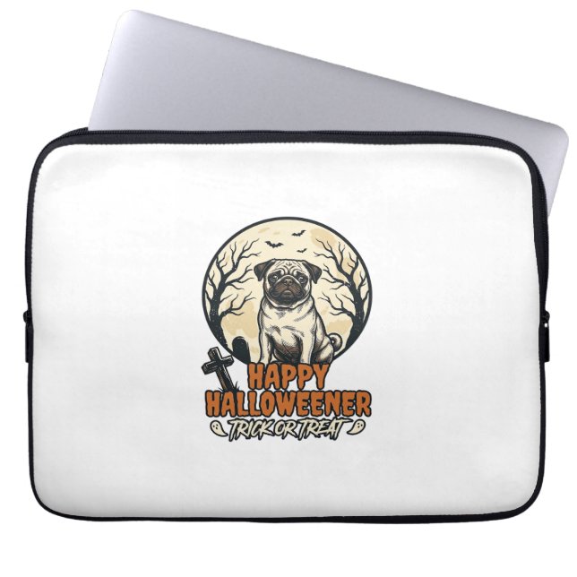 Mops Halloween-Süßigkeiten oder Saures Vintage-Gra Laptopschutzhülle (Vorderseite)