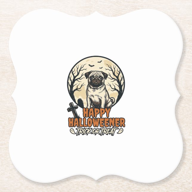 Mops Halloween-Süßigkeiten oder Saures Vintage-Gra Untersetzer (Vorderseite)