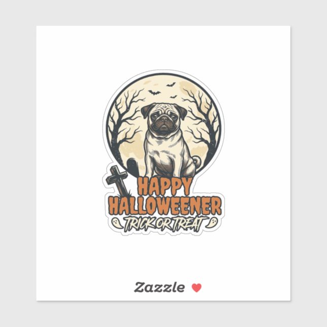 Mops Halloween-Süßigkeiten oder Saures Vintage-Sti Aufkleber (Blatt)