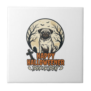 Mops Halloween-Süßigkeiten oder Saures Vintage-Sti Fliese