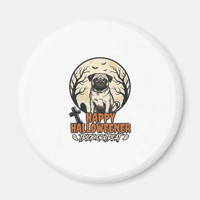 Mops Halloween-Süßigkeiten oder Saures Vintage-Sti Magnet (Vorne)