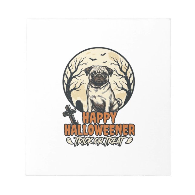 Mops Halloween-Süßigkeiten oder Saures Vintage-Sti Notizblock (Vorderseite)