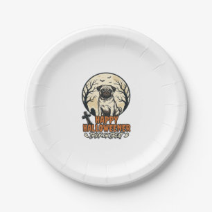 Mops Halloween-Süßigkeiten oder Saures Vintage-Sti Pappteller