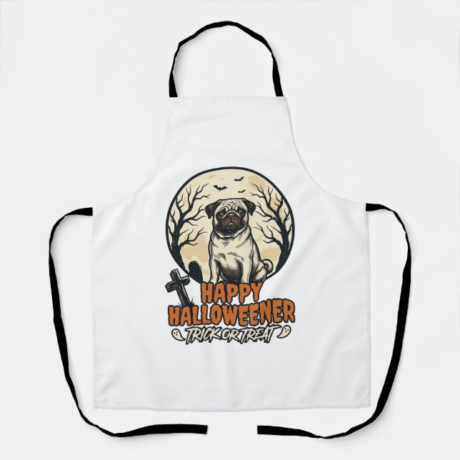 Mops Halloween-Süßigkeiten oder Saures Vintage-Sti Schürze (Vorderseite)