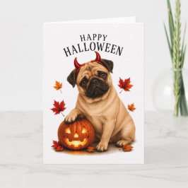 Mops-Halloween-Teufelshund Karte