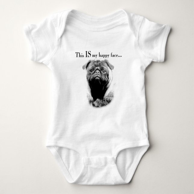 Mops Happy Face Baby Strampler (Vorderseite)