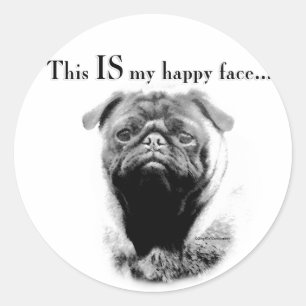 Mops Happy Face Runder Aufkleber