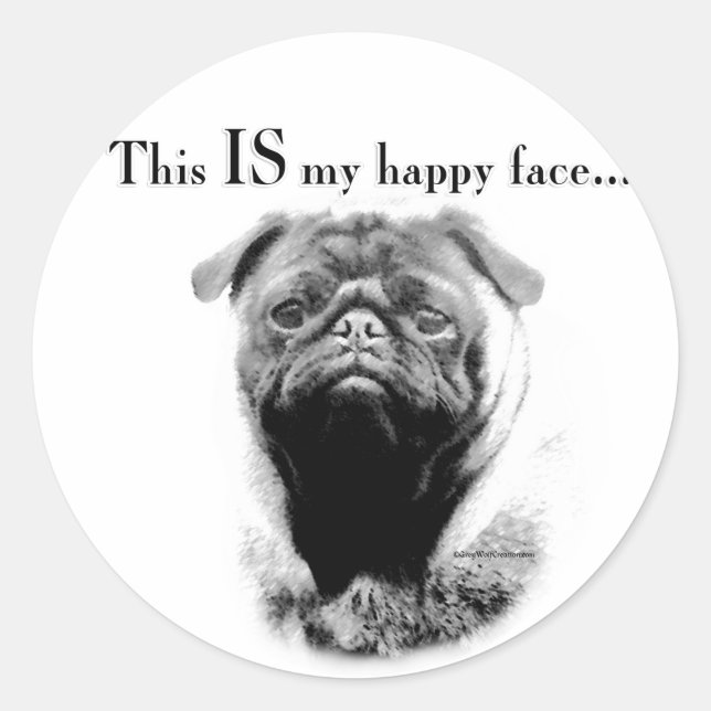 Mops Happy Face Runder Aufkleber (Vorderseite)