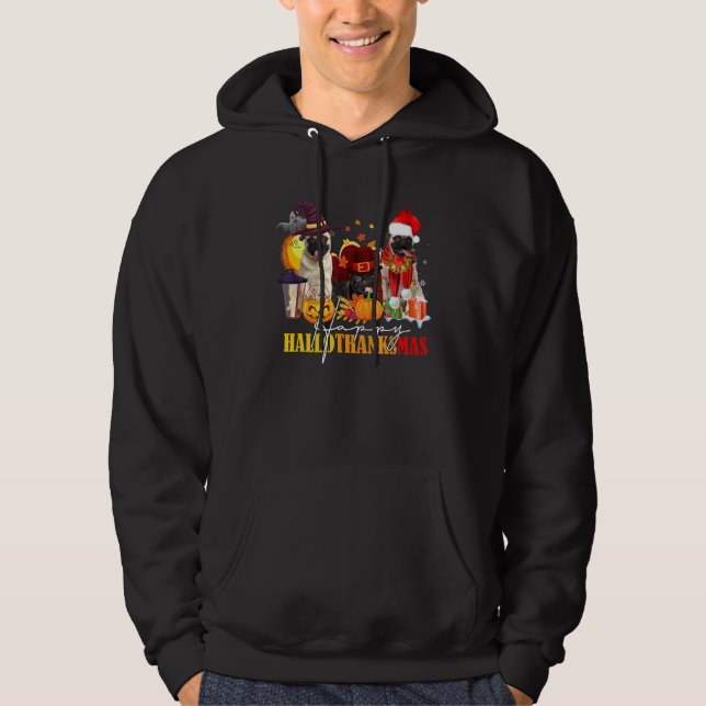 Mops Happy Hallothanksmas Halloween Erntedank Ch Hoodie (Vorderseite)