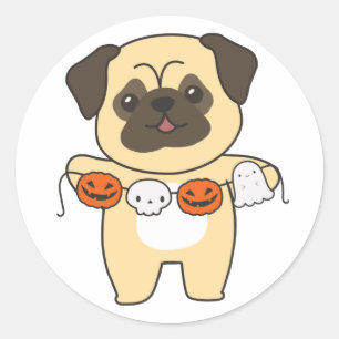 Mops Happy Halloween Hunde Kostüm Klassische Runde Runder Aufkleber