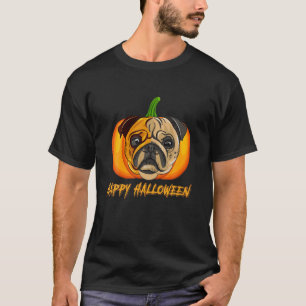 Mops Happy Pumpkin Halloween Funny Face Dog T-Shirt